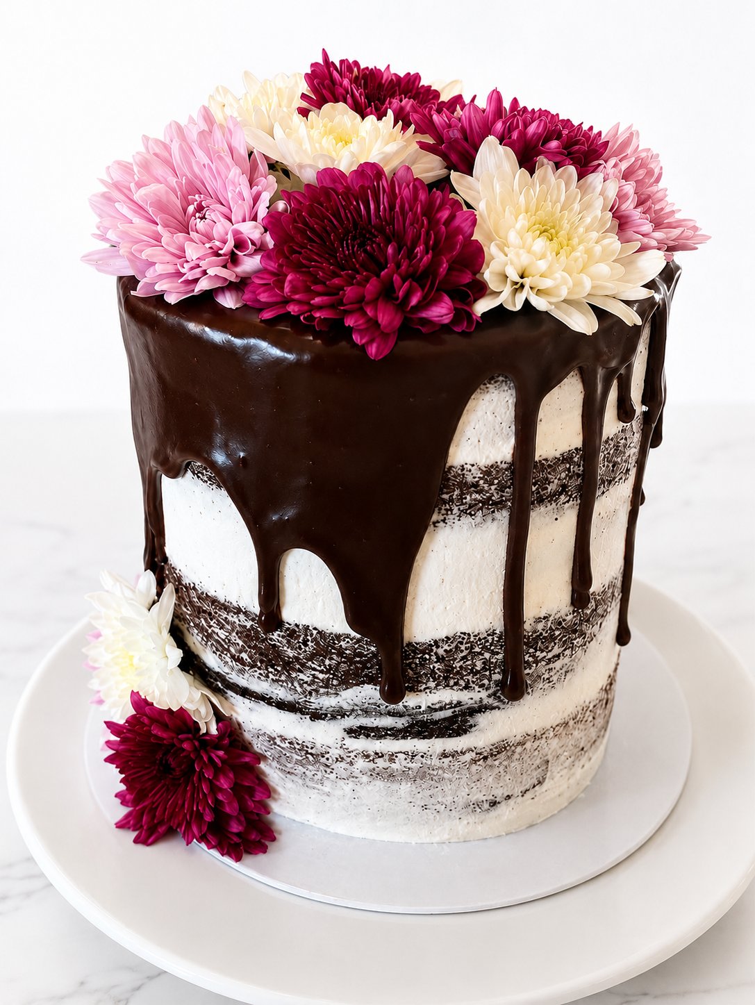 Chocolate Drip Floral Cake